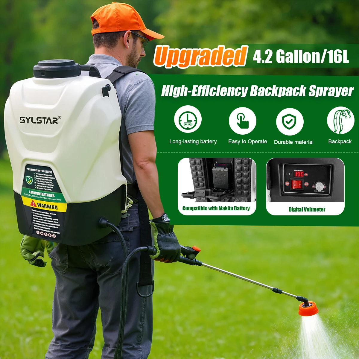 Battery Powered Backpack Garden Sprayer With 100 PSI Electric Pump