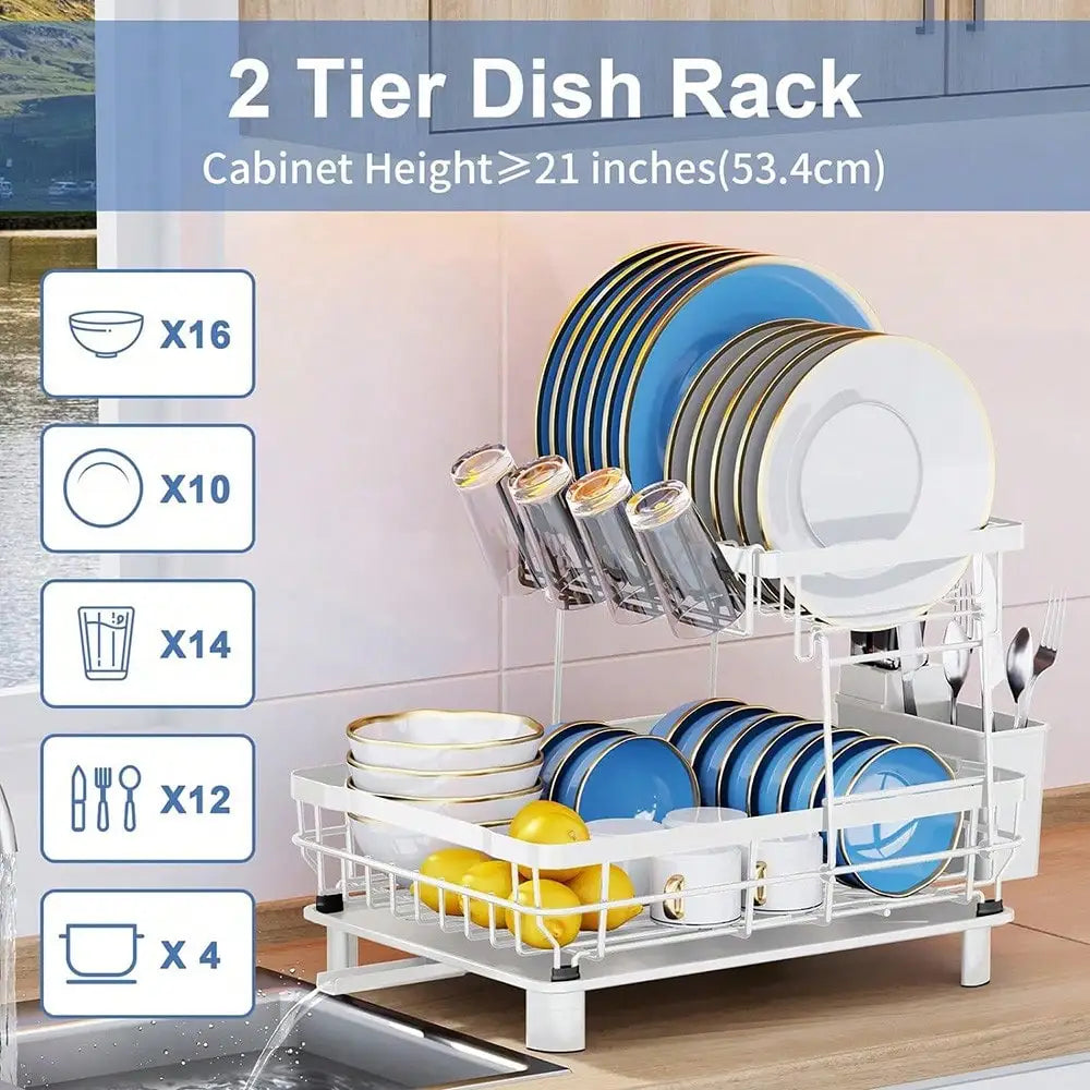 Modern Tiered Dish Drying Rack With Automatic Drainage System
