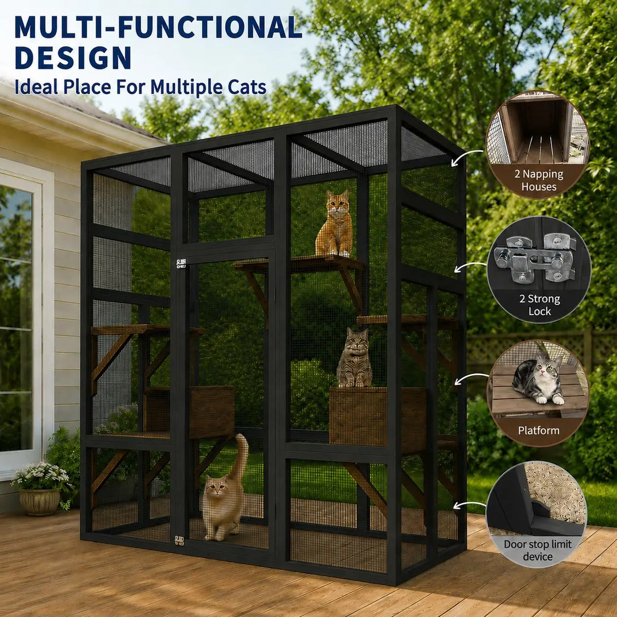 HiMISS Outdoor Wooden Cat Enclosure With Platforms And Resting Boxes