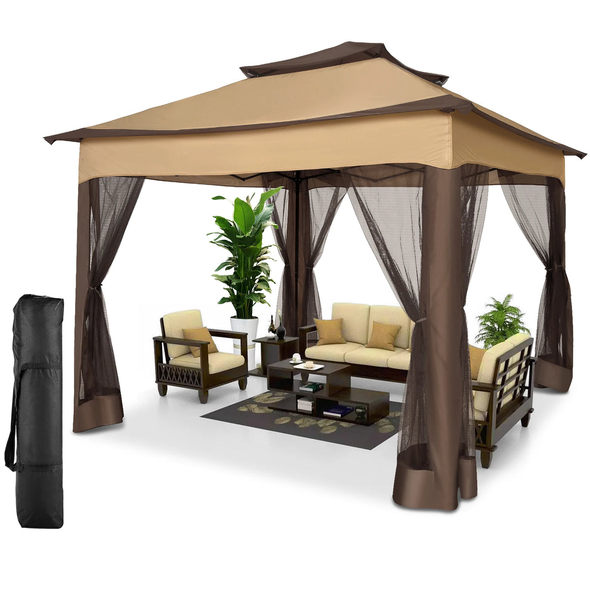 Tooluck Pop Up Gazebo Canopy Tent With Mosquito Netting and Ventilated Roof
