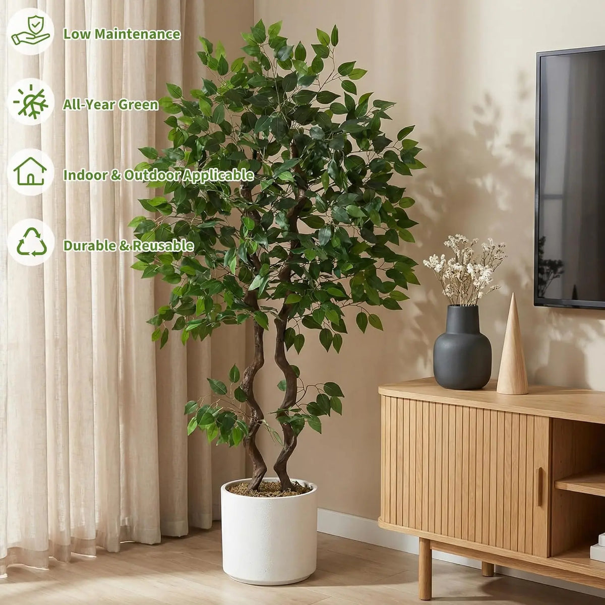 HiMISS Artificial Ficus Tree With Lifelike Foliage for Indoor Decor