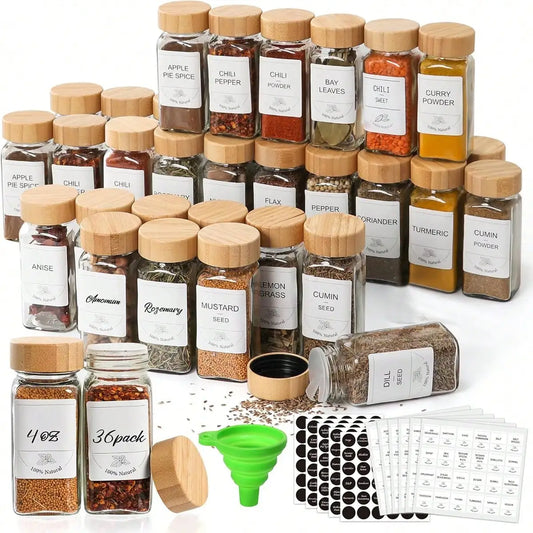 Glass Spice Jars With Bamboo Lids And Convenient Shaker Tops
