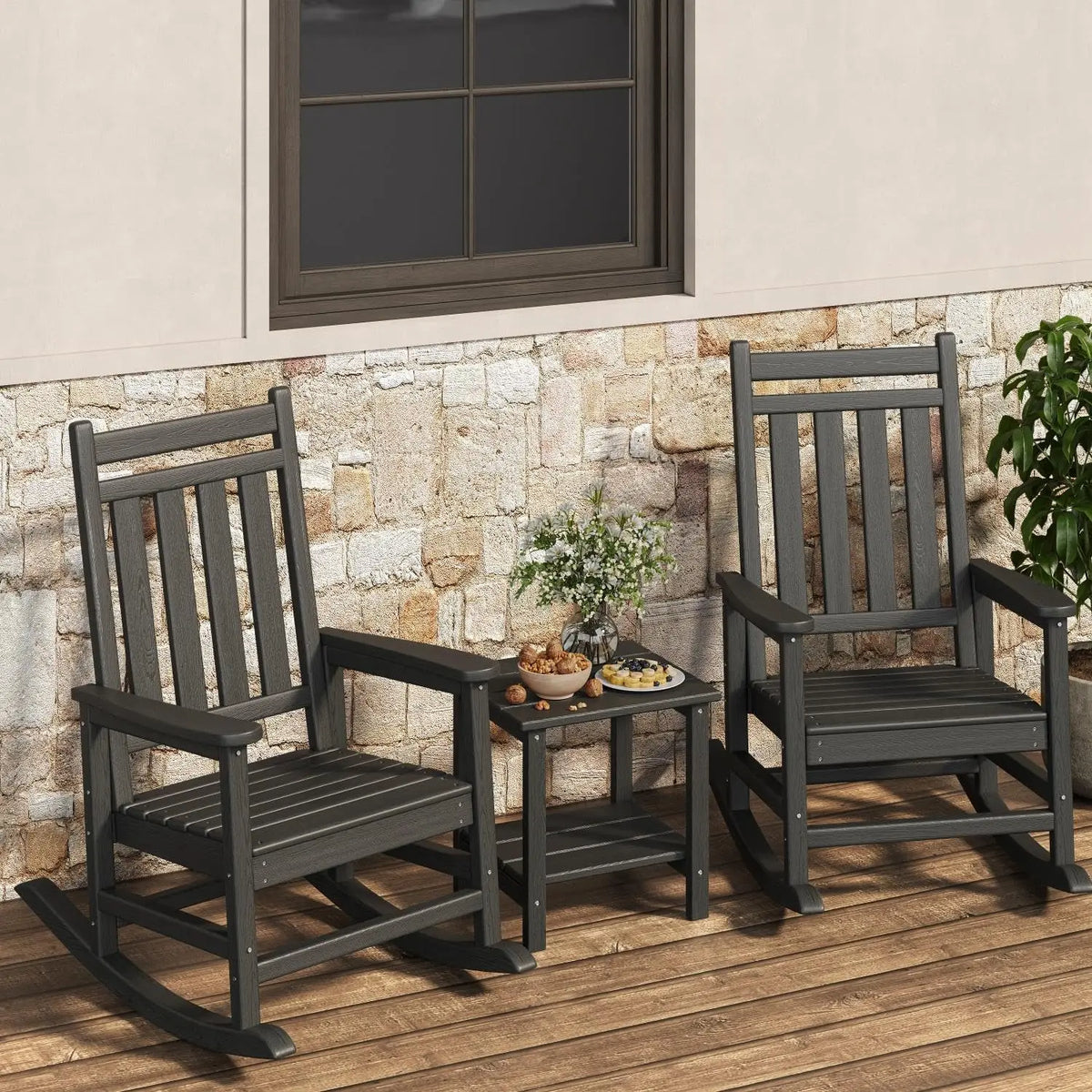 Garvee Wooden Adirondack Rocking Chair with Side Table for Patio