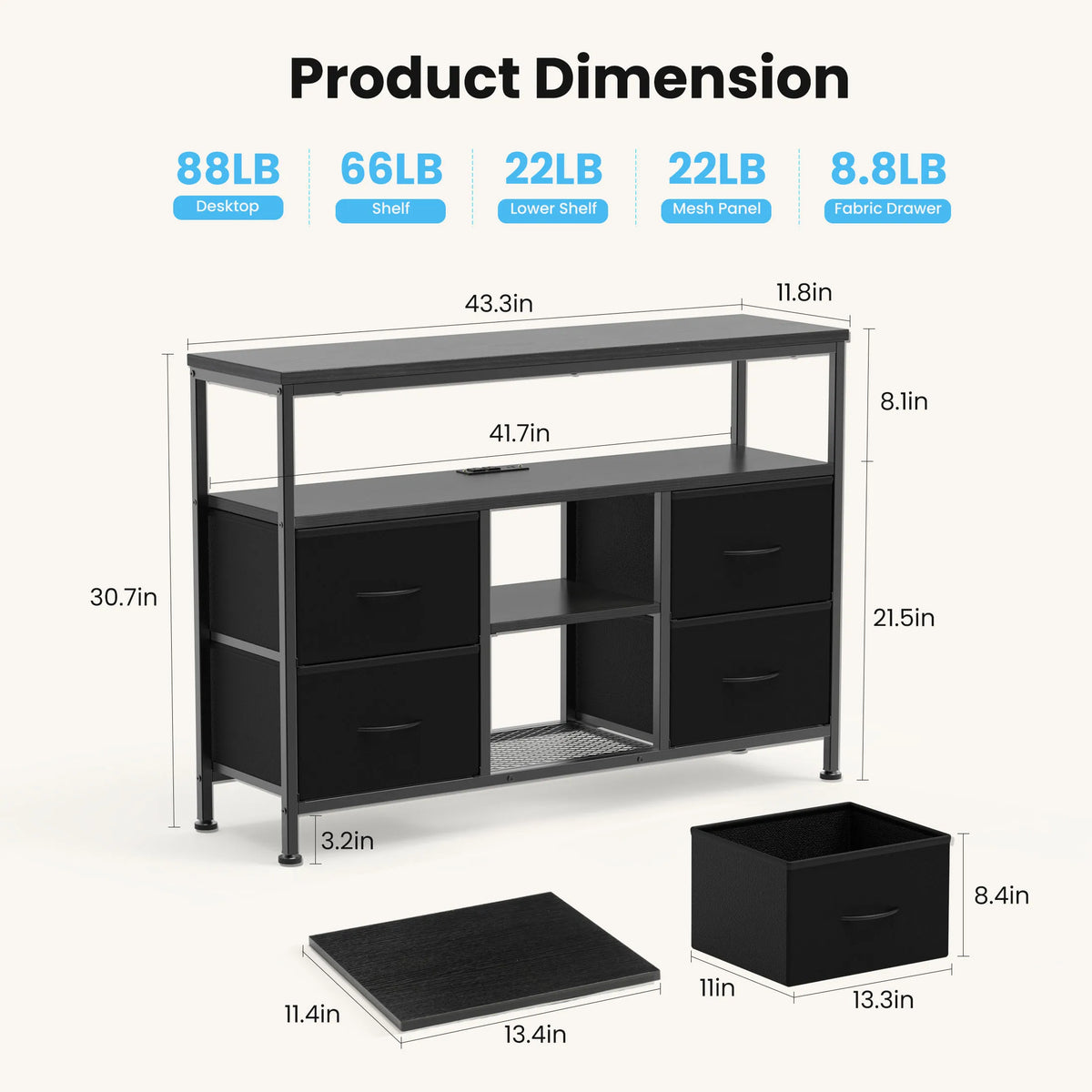 JHK TV Stand Dresser With LED Lights And Power Outlets