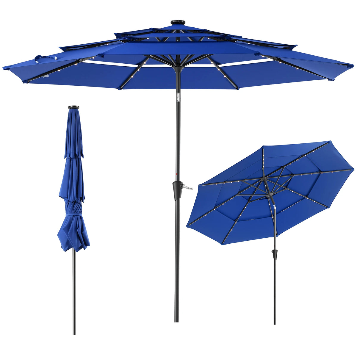 JHK Three Tier Patio Umbrella with LED Lights and Crank