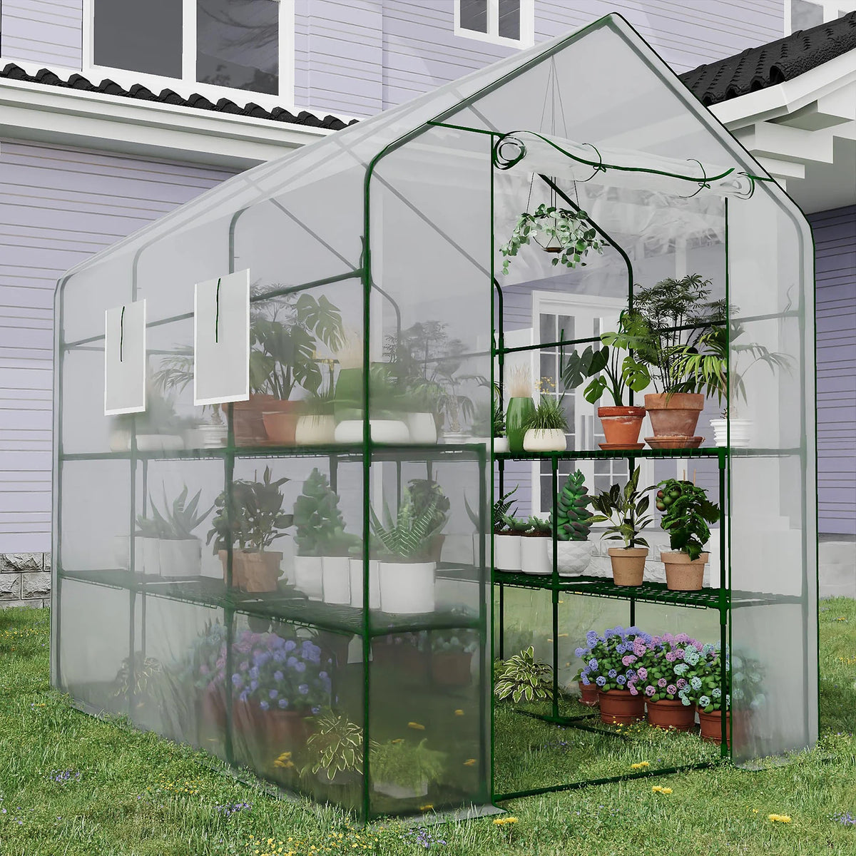 HiMISS Walk In Greenhouse With Shelves And PE Cover