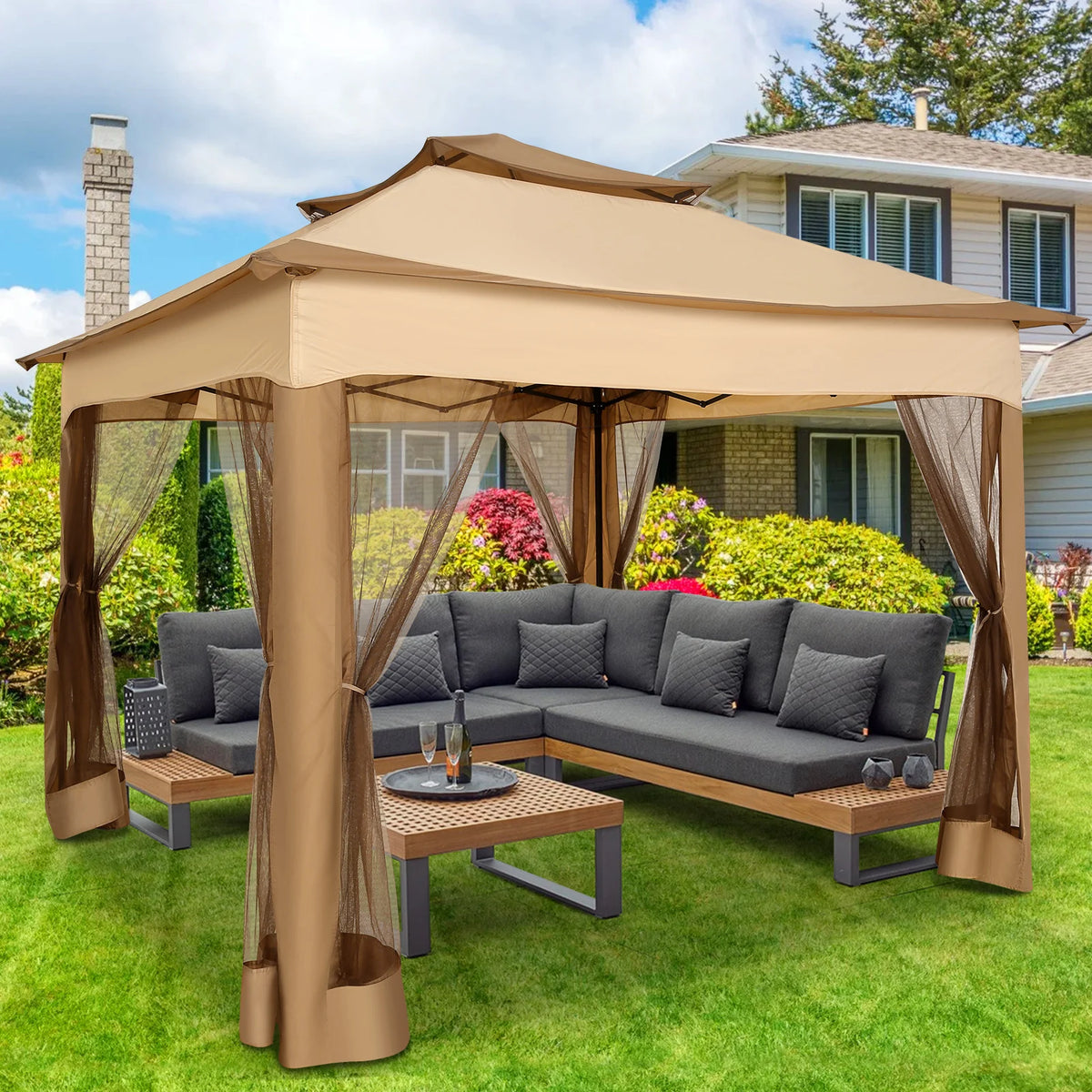 Tooluck Pop Up Gazebo Canopy Tent With Mosquito Netting and Ventilated Roof