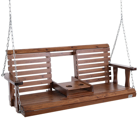 SucceBuy Wooden Porch Swing Bench for Patio Garden Outdoor Seating