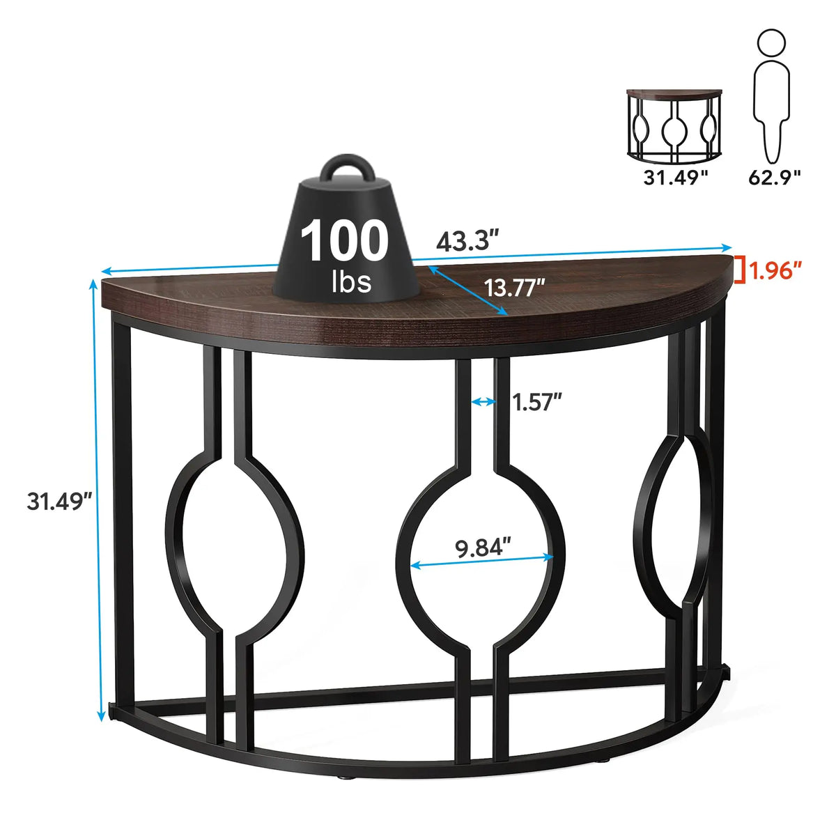 Tribesigns Half Moon Console Table With Geometric Base for Entryway