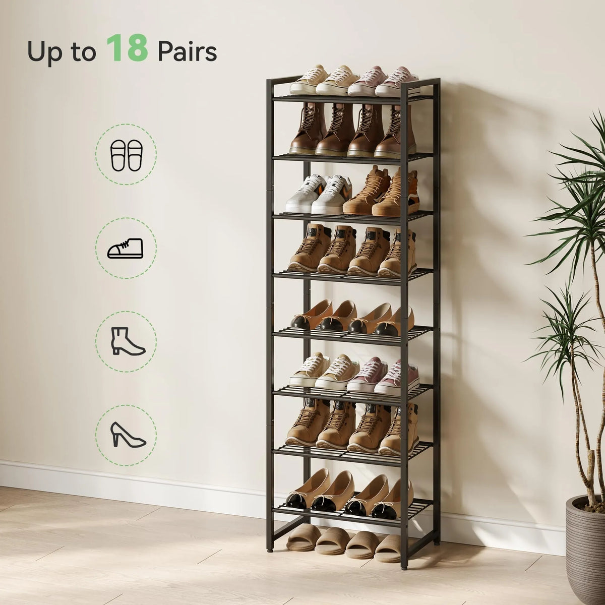 Metal Shoe Rack With Anti Tip Strap For Closet Storage