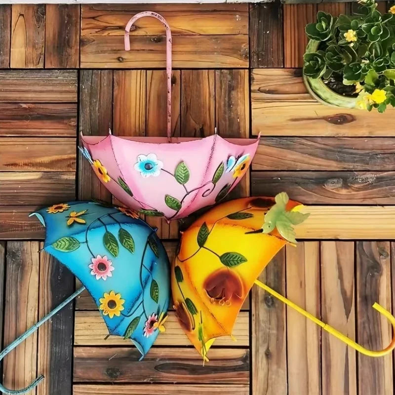 Farmhouse Umbrella Wall Mounted Metal Hanging Flower Basket Planter