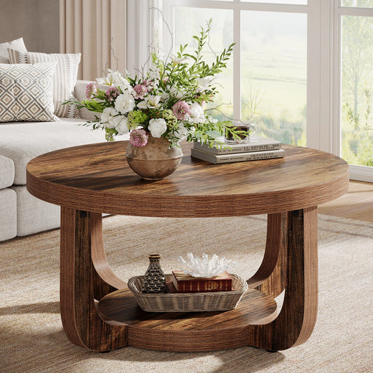 Tribesigns Modern Two Tier Round Coffee Table With Storage