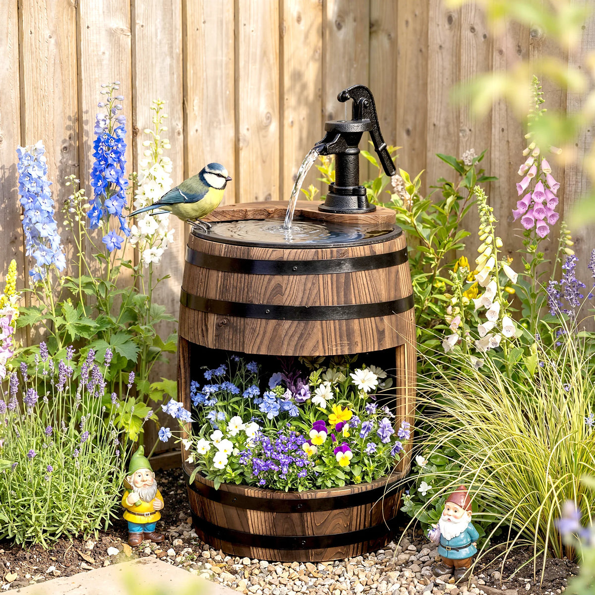 Outsunny Wooden Water Pump Fountain for Outdoor Garden Patio Decor