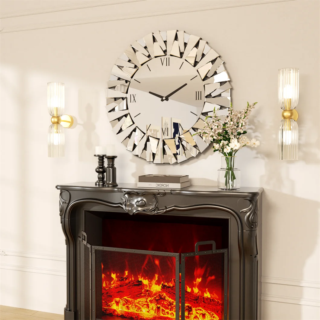 Modern Mirrored Sunburst Wall Clock With Roman Numeral Display