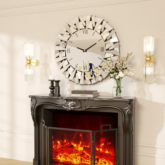 Modern Mirrored Glass Wall Clock With Silent Quartz Movement