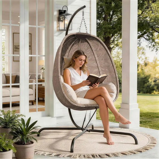 Foldable Egg Chair With Stand For Indoor And Outdoor Relaxation