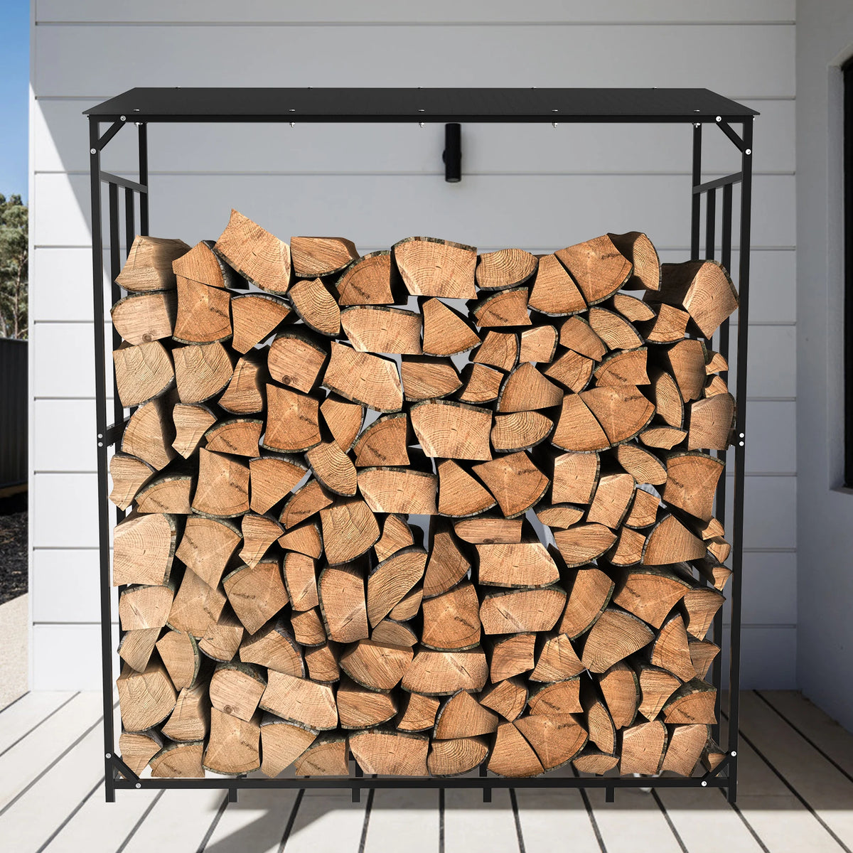 Heavy Duty Metal Firewood Rack With Cover For Outdoor Storage
