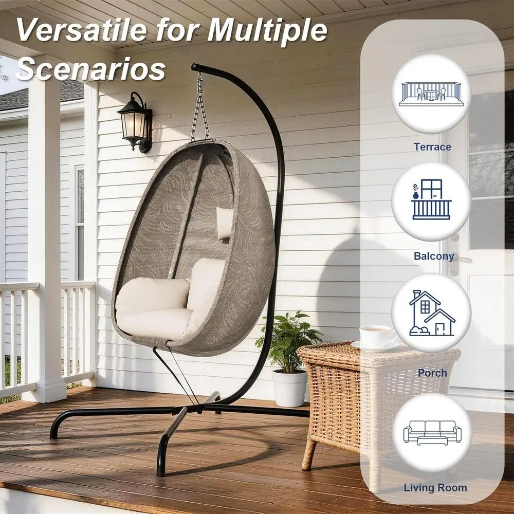 Foldable Egg Chair With Stand For Indoor And Outdoor Relaxation