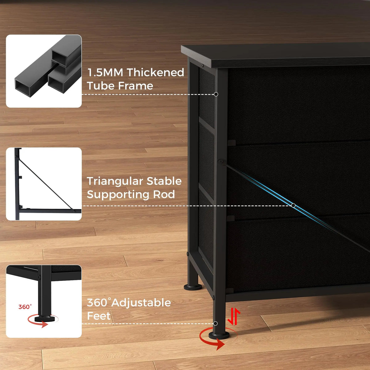 JHK Modern TV Entertainment Center With Fabric Drawer Storage Display Unit