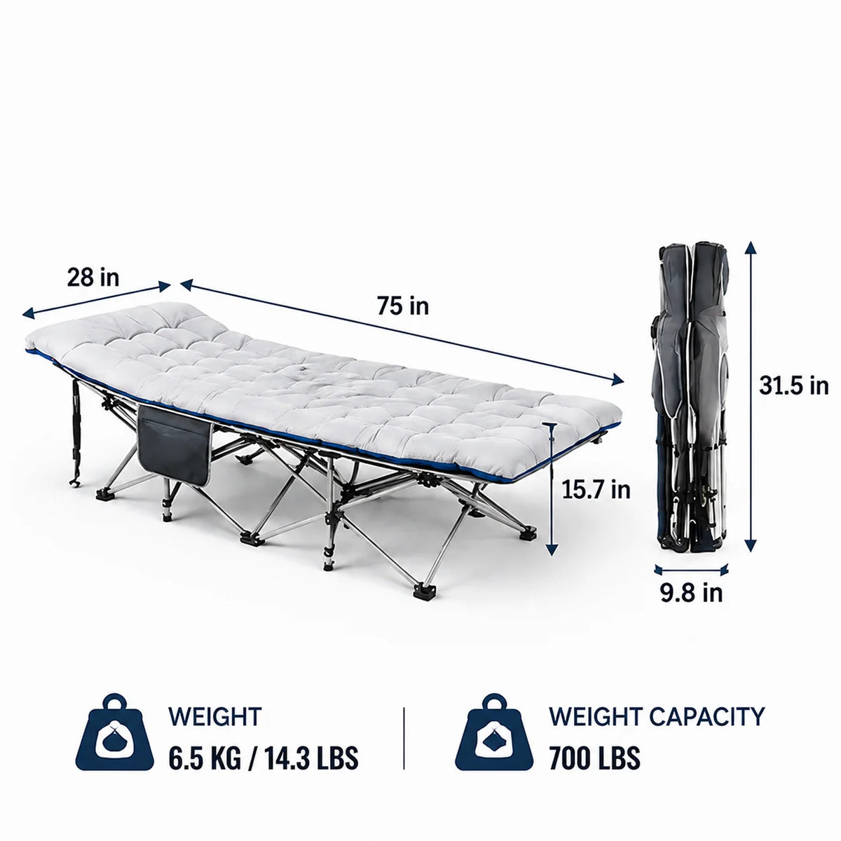 Folding Camping Cot With Thick Padded Mattress For Comfortable Sleep