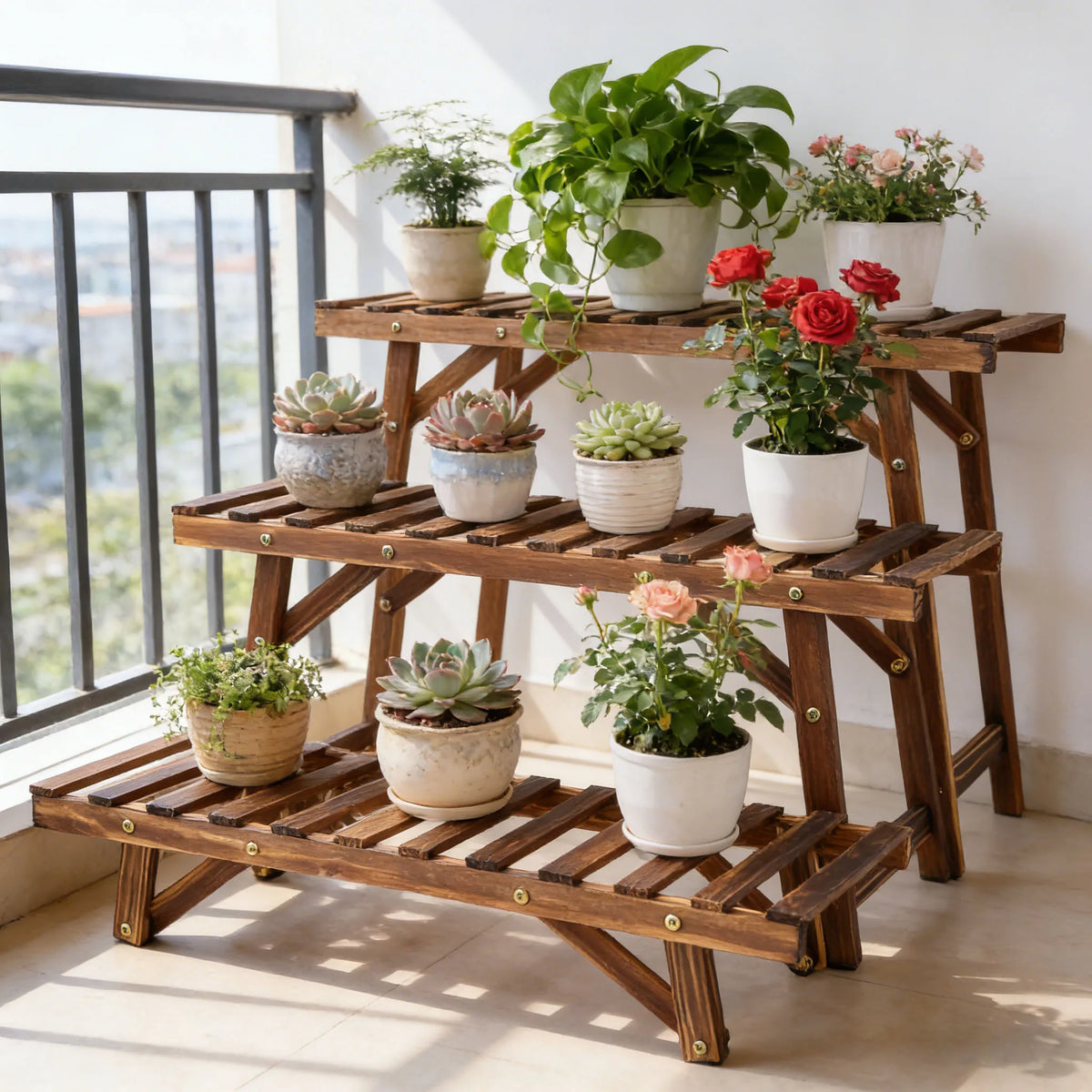 Wooden Plant Stand Shelf for Indoor and Outdoor Plant Display