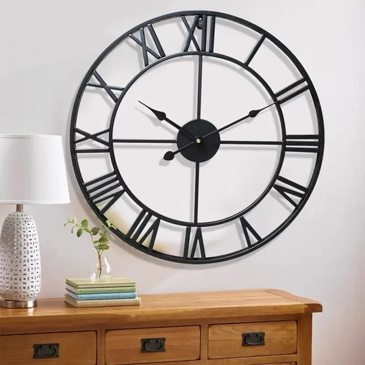 Modern Roman Numeral Silent Metal Wall Clock For Living Room