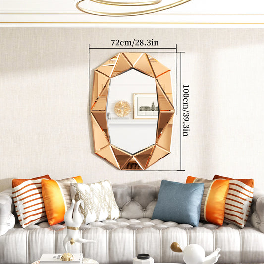 Asymmetrical Decorative Glass Inlay Accent Wall Mirror for Living Room
