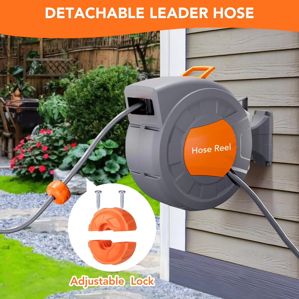 HiMISS Wall Mounted Retractable Garden Hose Reel With Auto Rewind
