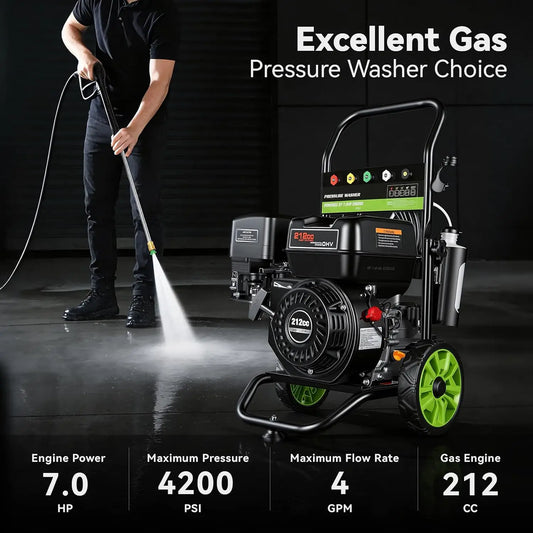 Gas Powered Commercial Pressure Washer With 4200 PSI Cleaning Power