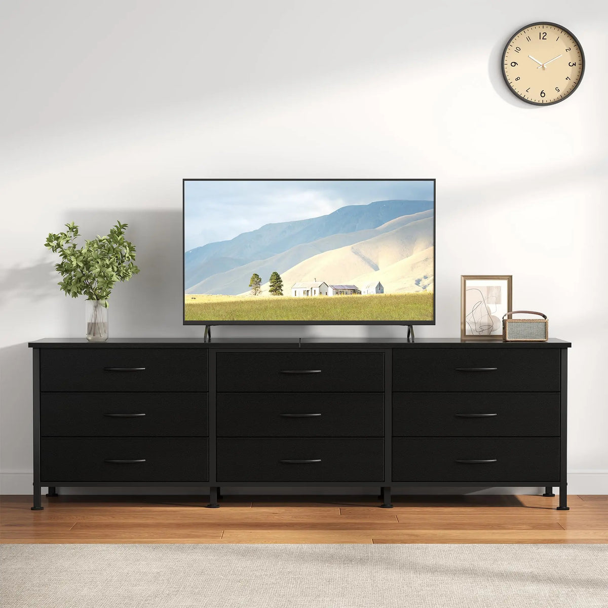 JHK Modern TV Entertainment Center With Fabric Drawer Storage Display Unit
