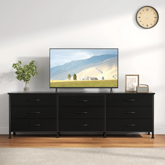 JHK Modern TV Entertainment Center With Fabric Drawer Storage Display Unit