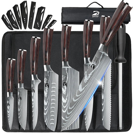 MDHAND Damascus Stainless Steel Kitchen Knife Set With Carrying Case