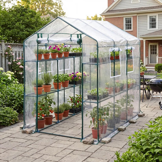 HiMISS Walk In Greenhouse With Shelves And PE Cover