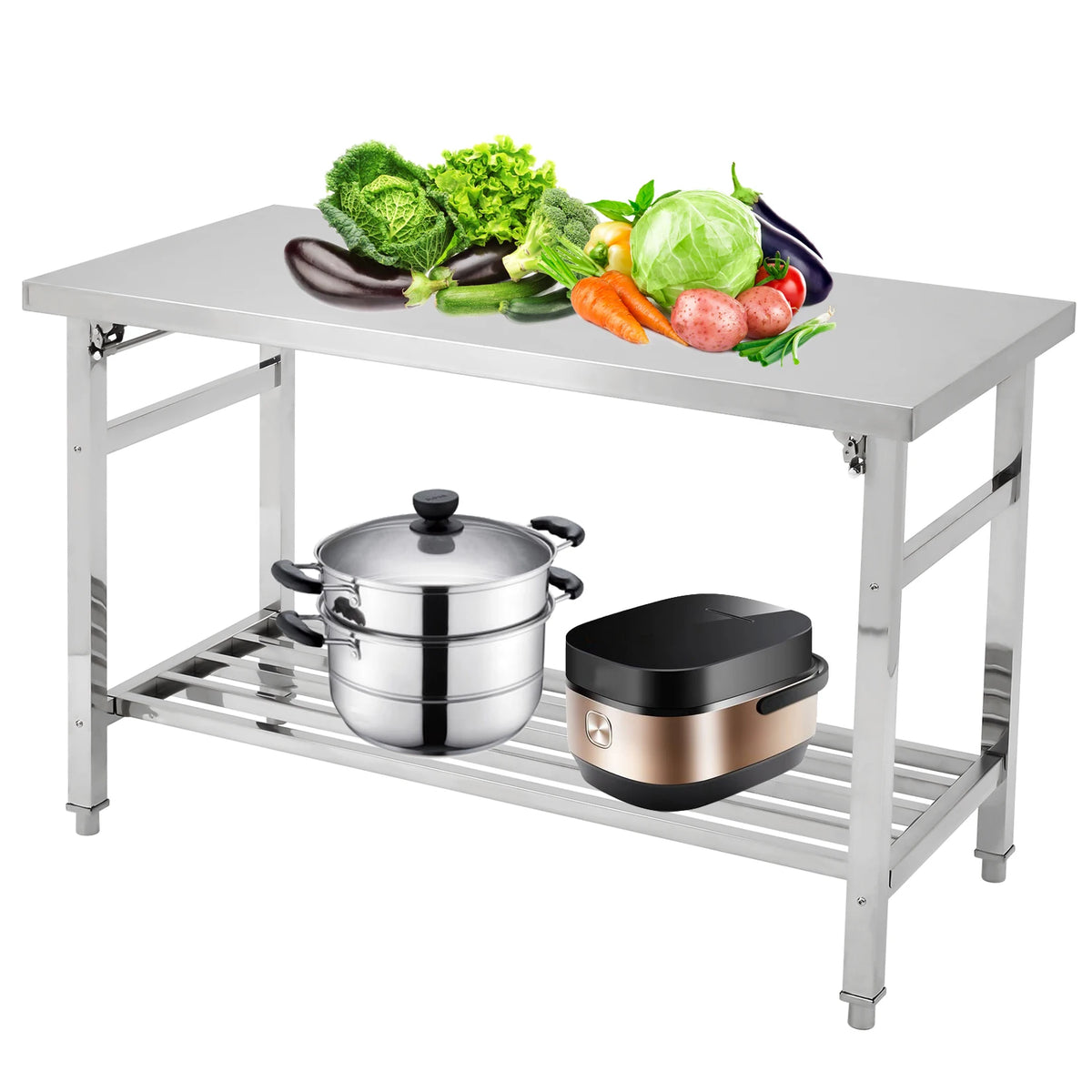 HiMISS Stainless Steel Folding Prep Table for Commercial Outdoor Use