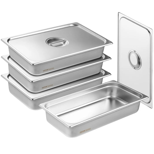 SucceBuy Stainless Steel Anti-Jam Steam Table Pans With Lids