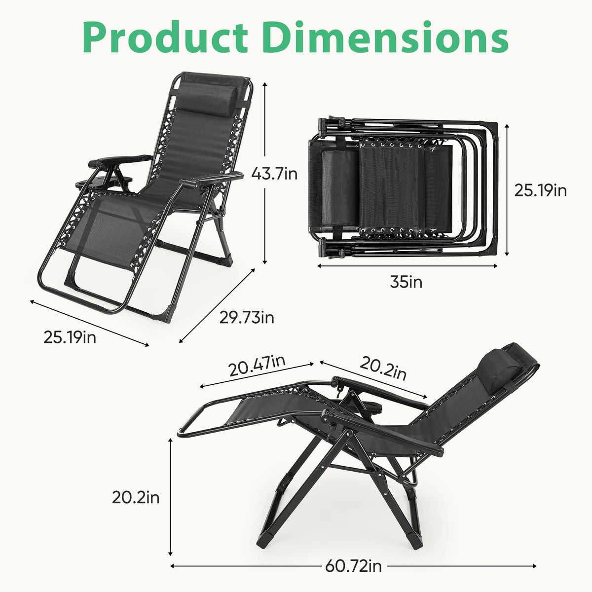 JHK Folding Zero Gravity Recliner Lounge Chair With Cup Holder