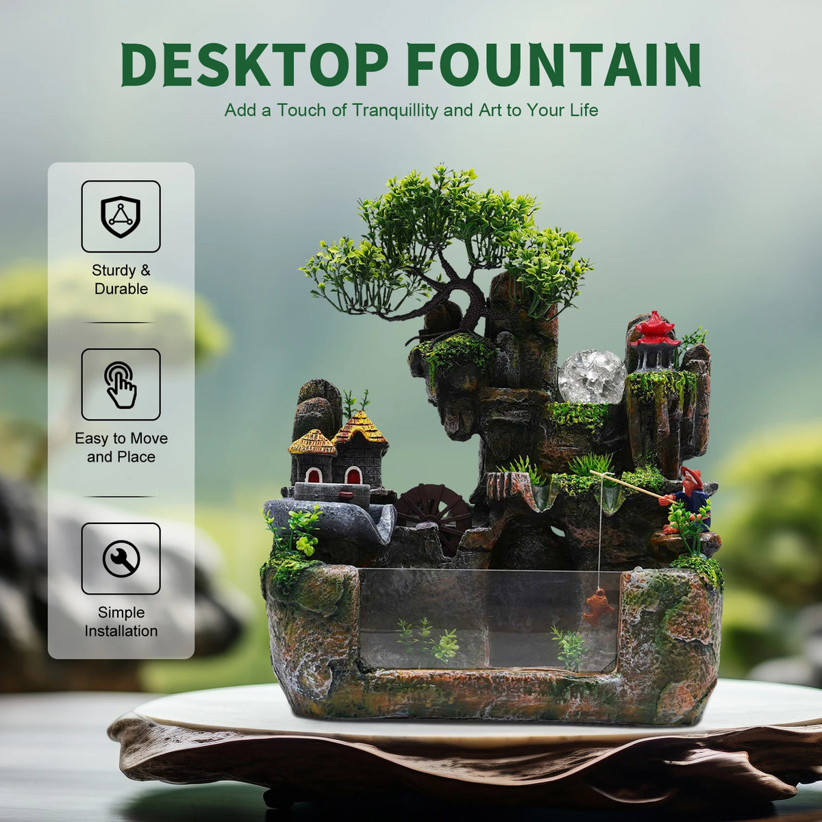 Feng Shui Money Tree Tabletop Fountain With Rockery Fish Tank
