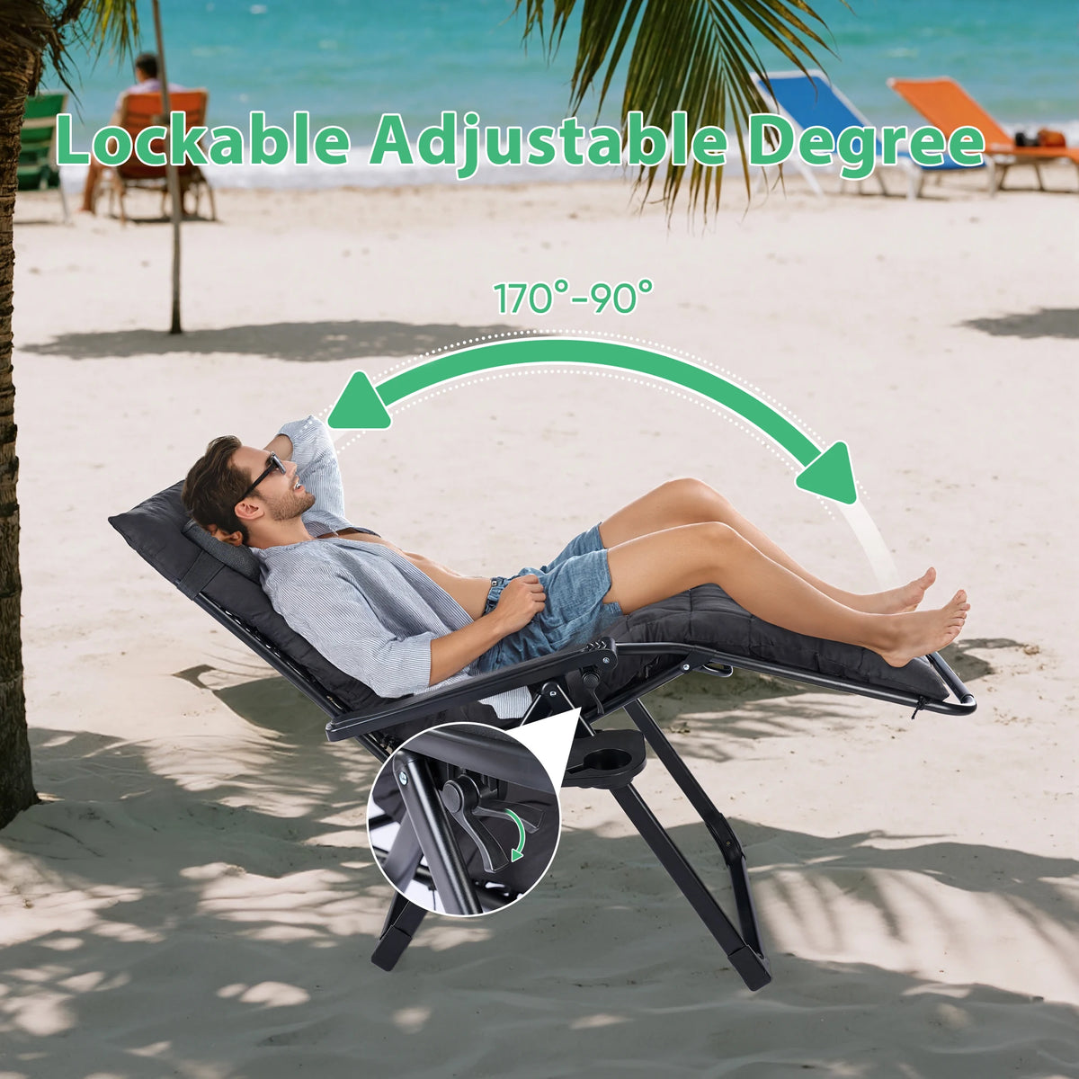 JHK Folding Zero Gravity Recliner Lounge Chair With Cup Holder