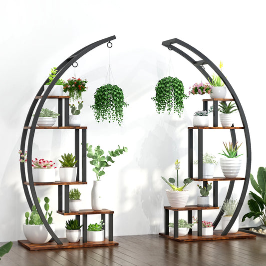 TWISTER.CK Five Tier Curved Metal Wood Plant Display Stand