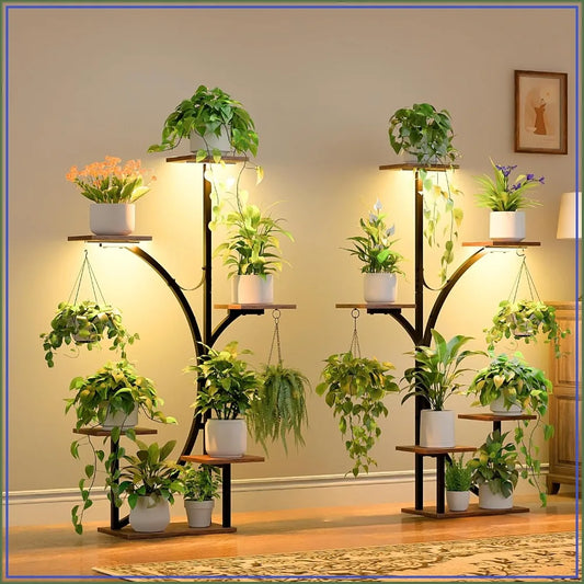 Indoor Corner Plant Stand With Integrated Grow Lights