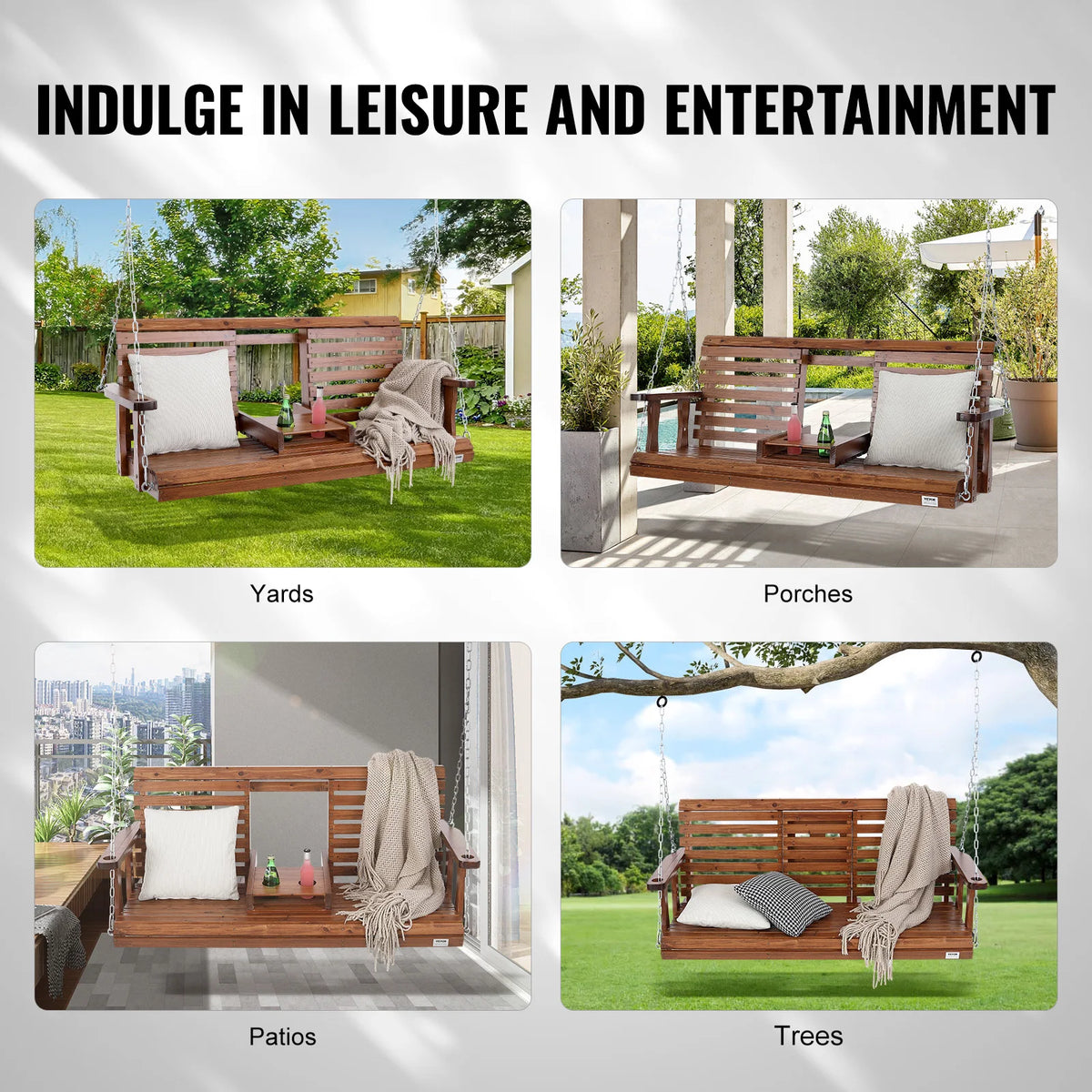 SucceBuy Wooden Porch Swing Bench for Patio Garden Outdoor Seating
