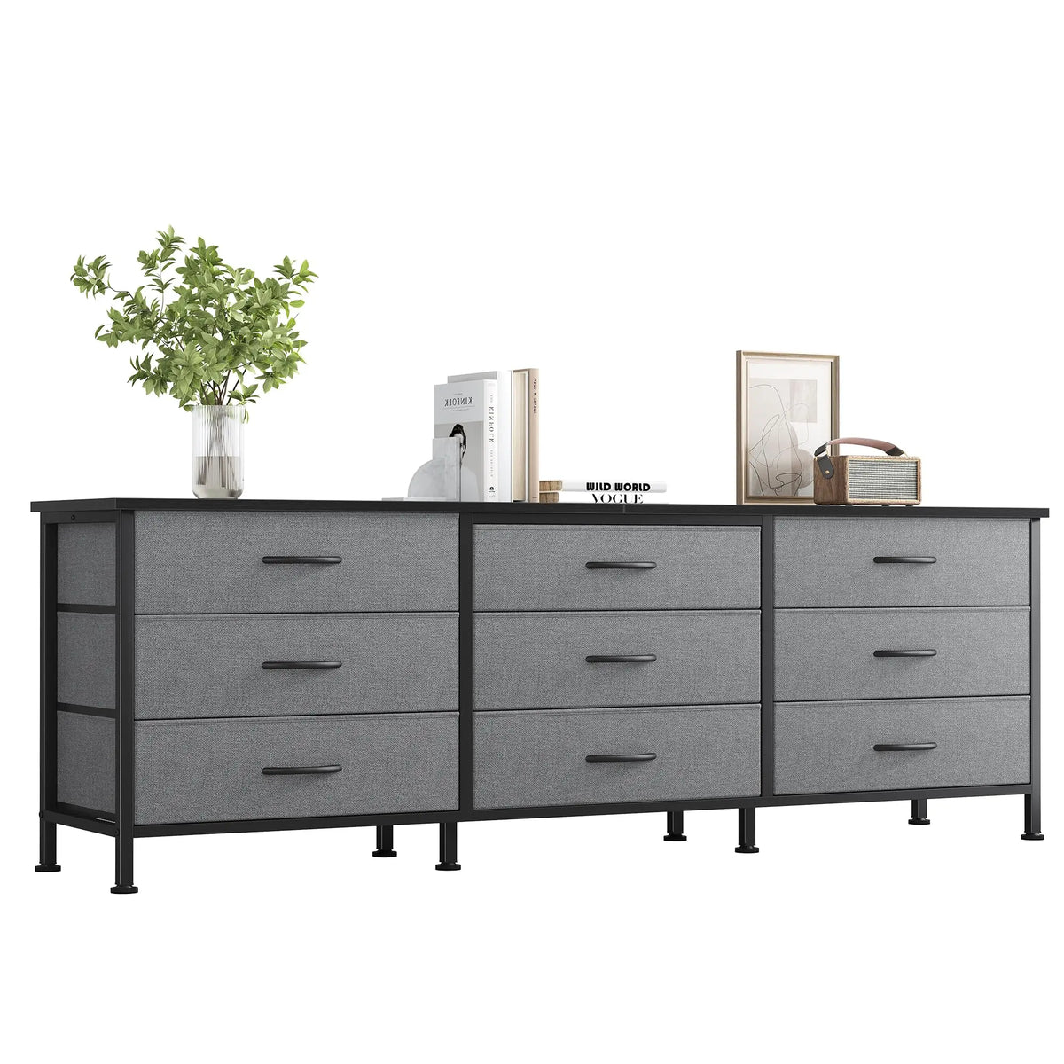 JHK Modern TV Entertainment Center With Fabric Drawer Storage Display Unit