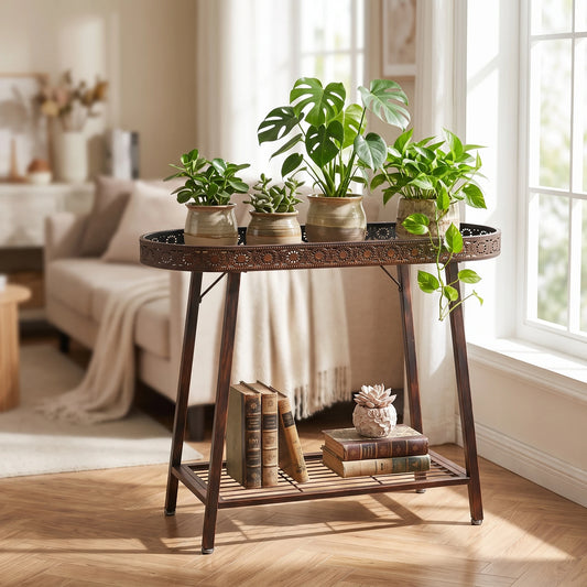Wisfor Two Tier Metal Plant Stand With Adjustable Feet