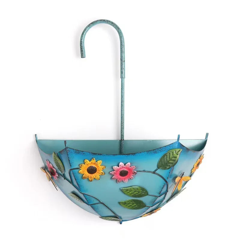 Farmhouse Umbrella Wall Mounted Metal Hanging Flower Basket Planter