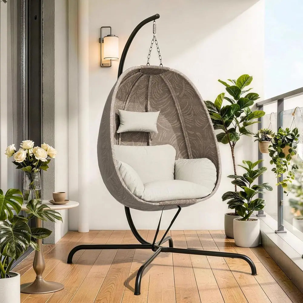 Foldable Egg Chair With Stand For Indoor And Outdoor Relaxation