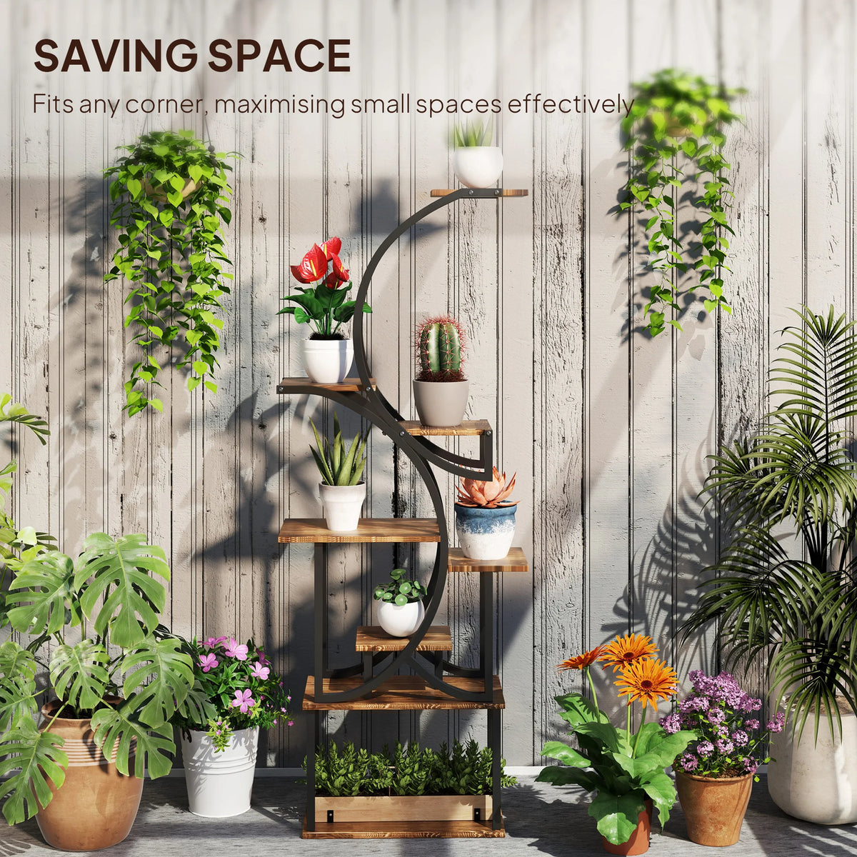 Outsunny Eight Tier S Shaped Metal Corner Plant Stand