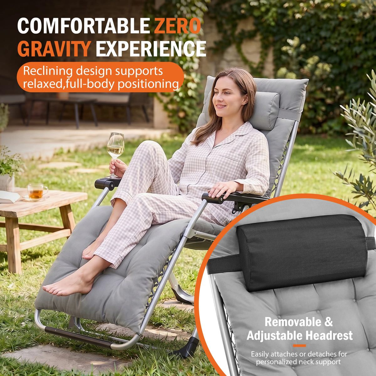 JHK Zero Gravity Folding Recliner With Cushion And Cup Holders