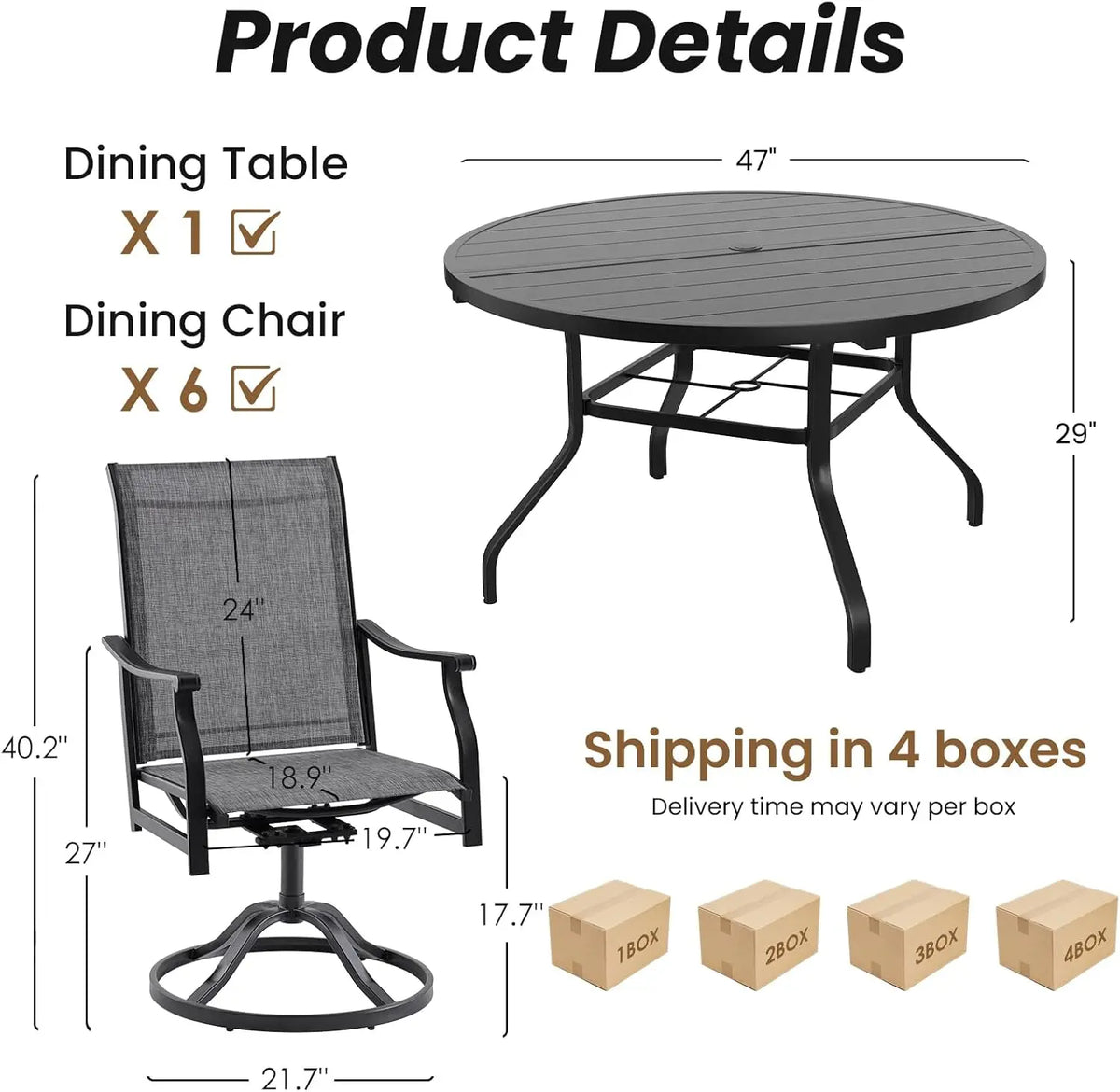 Farini Outdoor Dining Set with Six Swivel Chairs for Patios