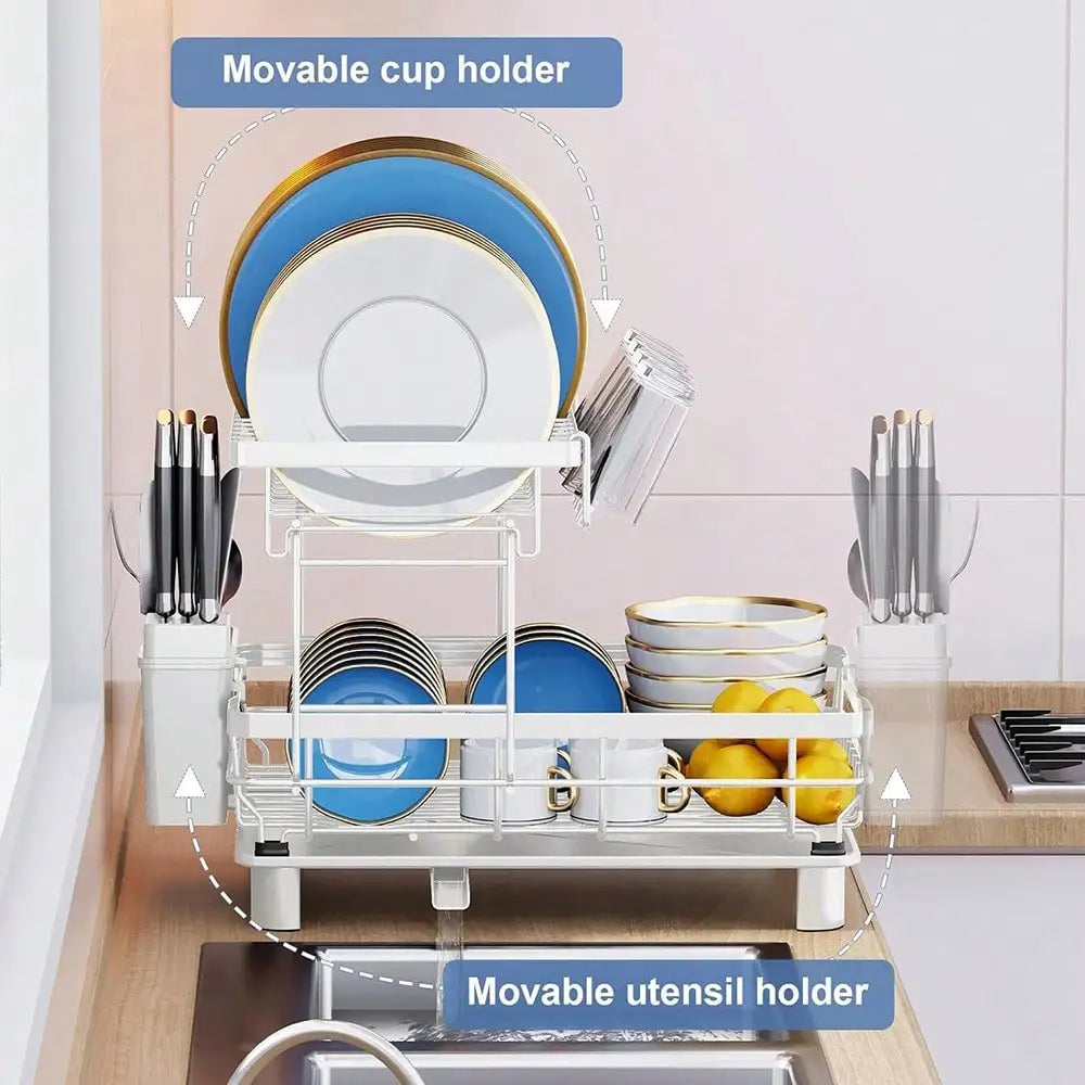 Modern Tiered Dish Drying Rack With Automatic Drainage System