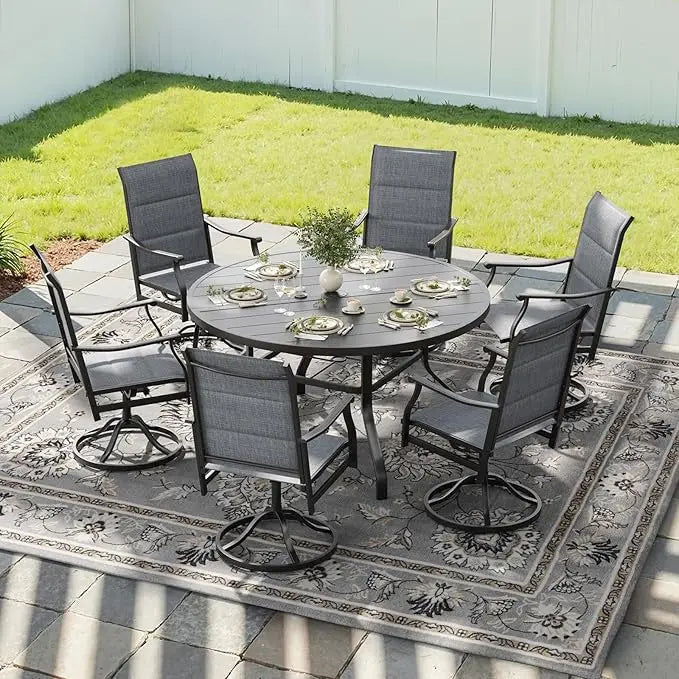 Farini Outdoor Dining Set with Six Swivel Chairs for Patios
